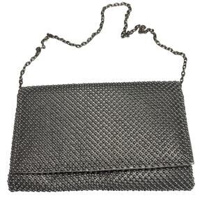 Blush Evening Silver Beaded Mesh Clutch Purse Chain Strap Evening Formal Bag
